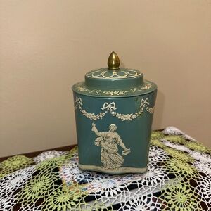 Elegant Teal Tin Jar with Gold Accents